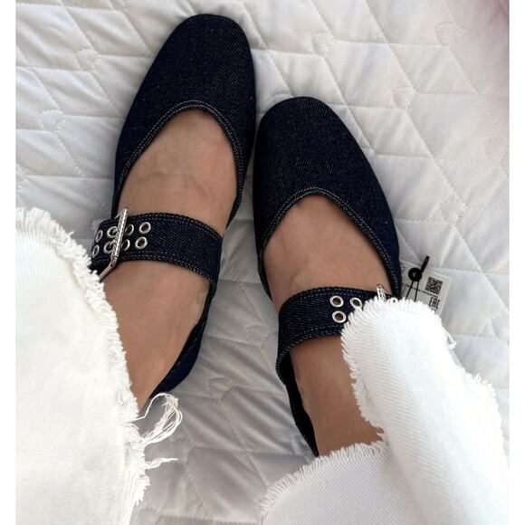 ZARA Denim Mary Jane Flats NWT | Blue Ballet Flats | Size 7.5 - Picture 4 of 16